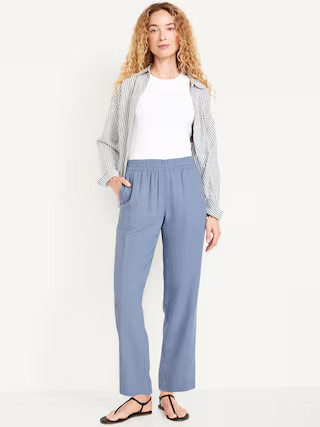 High-Waisted Linen-Blend Straight Ankle Pants | Old Navy (US)