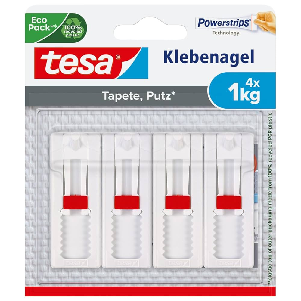 tesa Verstellbarer Klebenagel (für Tapeten und Putz 1 kg, Höhenverstellbarer, selbstklebender W... | Amazon (DE)