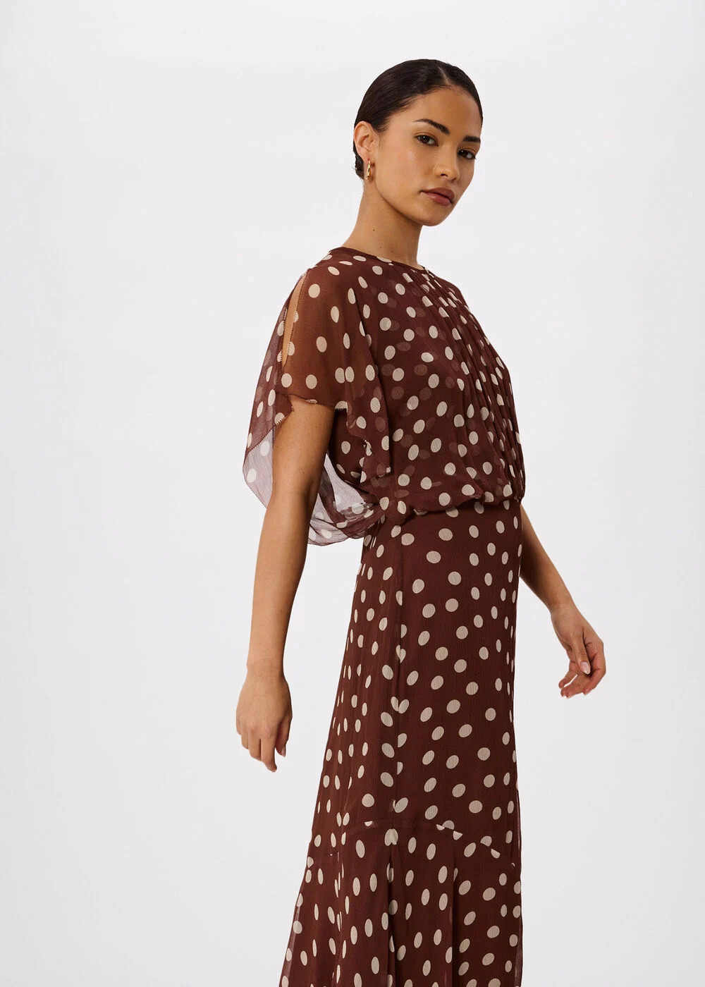 Brown/Multi Petite Polka Dot Print Midi Dress | WHISTLES | Whistles UK | | Whistles