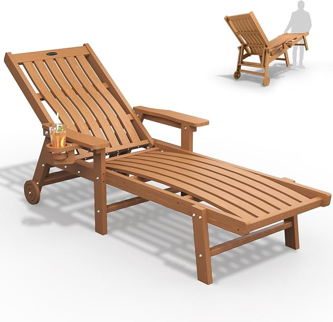 Patio Chaise Lounge Chair, Oversized Lounge Chair Outdoor with 5 Positions, 78″ Long, HDPE, Pat... | Amazon (US)