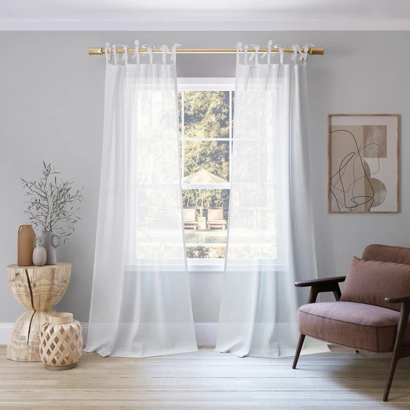 Gavin Slub Textured Linen Blend Sheer Tie Top Curtain Panel | Wayfair North America