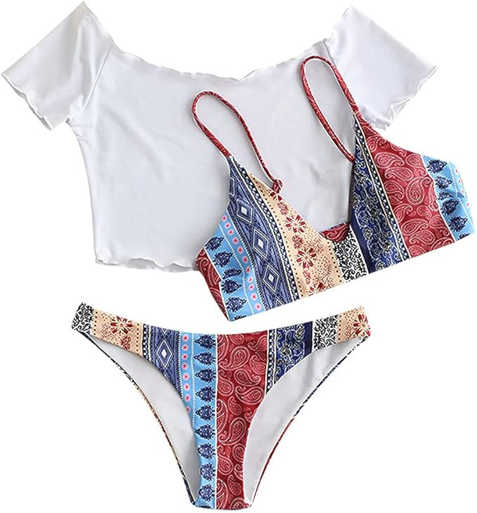 ZAFUL Women's Solid Spaghetti Strap Bralette Bikini Set Two Piece Swimsuit | Amazon (US)