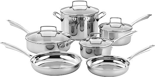 Cuisinart TPS-10 10 Piece Classic Tri-ply Stainless Steel Cookware Set, PC, Silver | Amazon (US)