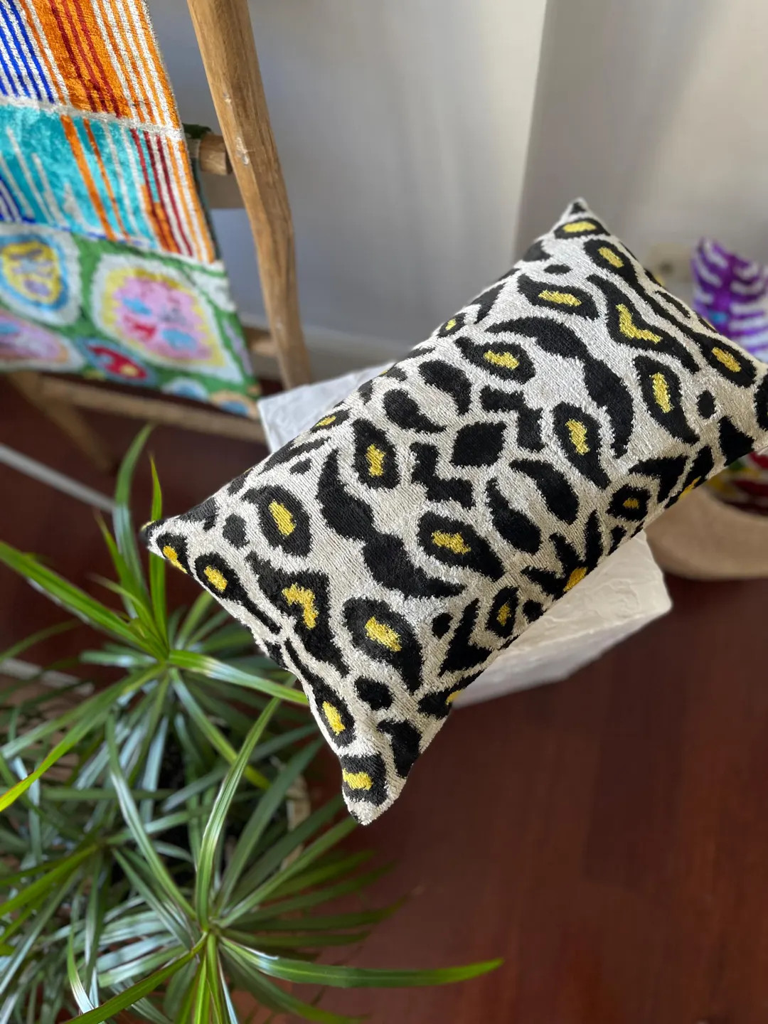 Leopard Lumbar Velvet Ikat 12x20,black Velvet Ikat,velvet Throw Pillow,sofa Decor,colorful Boho H... | Etsy (US)