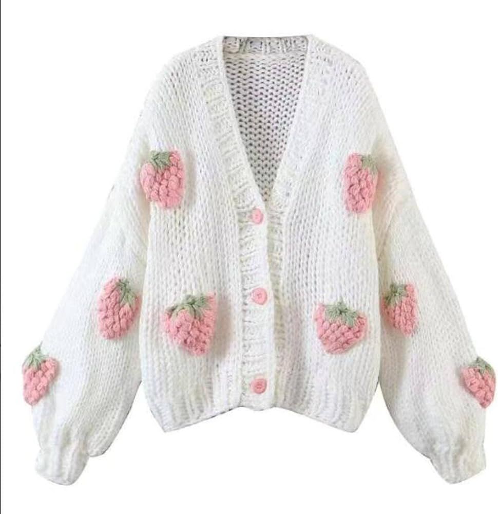 Women's Sweet Japanese Strawberry Embroidered Knit Cardigan Top Korean Retro Elegant Cute Kawaii ... | Amazon (US)
