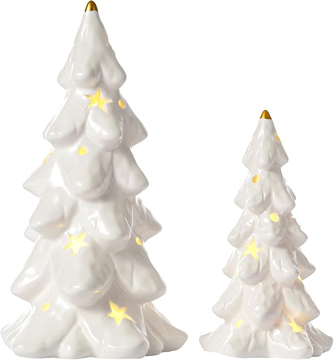 DN DECONATION Árbol de Navidad con luces, árboles de Navidad de mesa con hojas recortadas de es... | Amazon (US)