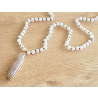 Long Gray White Statement Necklace, Agate Bead Knotted Pendant Necklace For Women - Freya | Etsy (US)