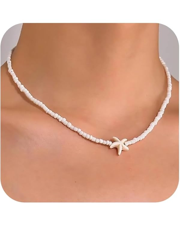 Nackiy Handmade Sea Shell Necklace for Women Summer Adjustable Natural Shell Collar Necklace (Bei... | Amazon (US)