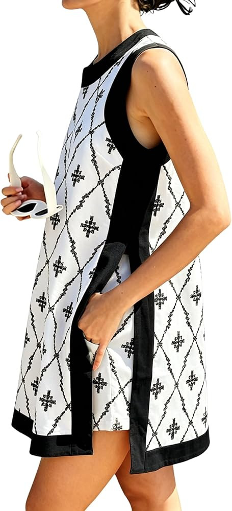 Bankeng Womens 2 Piece Sets Casual Color Block Printed Crewneck Sleeveless Pullover Tops Matching... | Amazon (US)