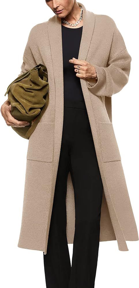 Womens Long Sleeve Maxi Cardigan Open Front Oversized Knitted Sweater Coat Casual Lapel Warm Over... | Amazon (US)