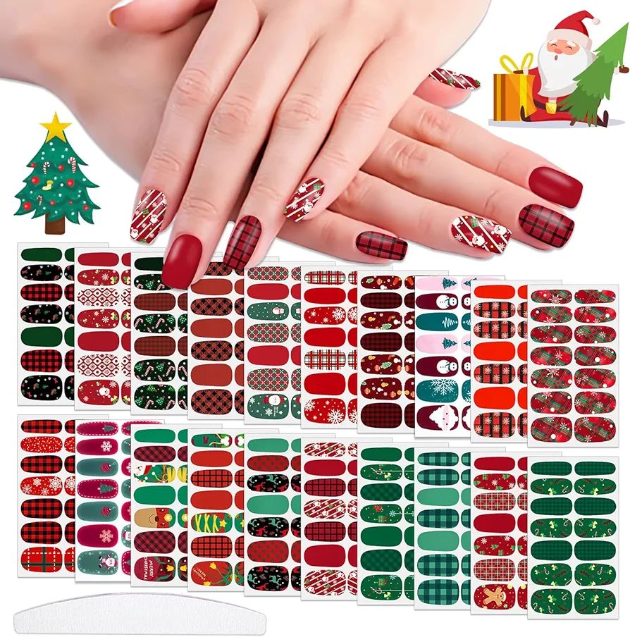 WOKOTO 20 Sheets Christmas Nail Polish Strips Full Nail Wraps for Women Girls Nail Art Stickers G... | Amazon (US)