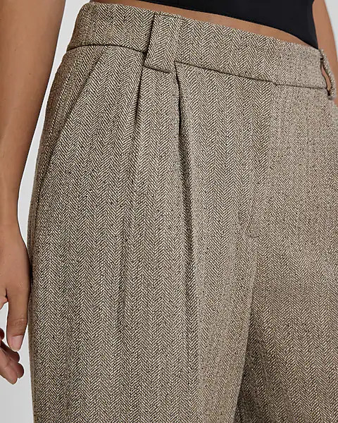 Textured Herringbone High Waisted Relaxed Trouser | Express