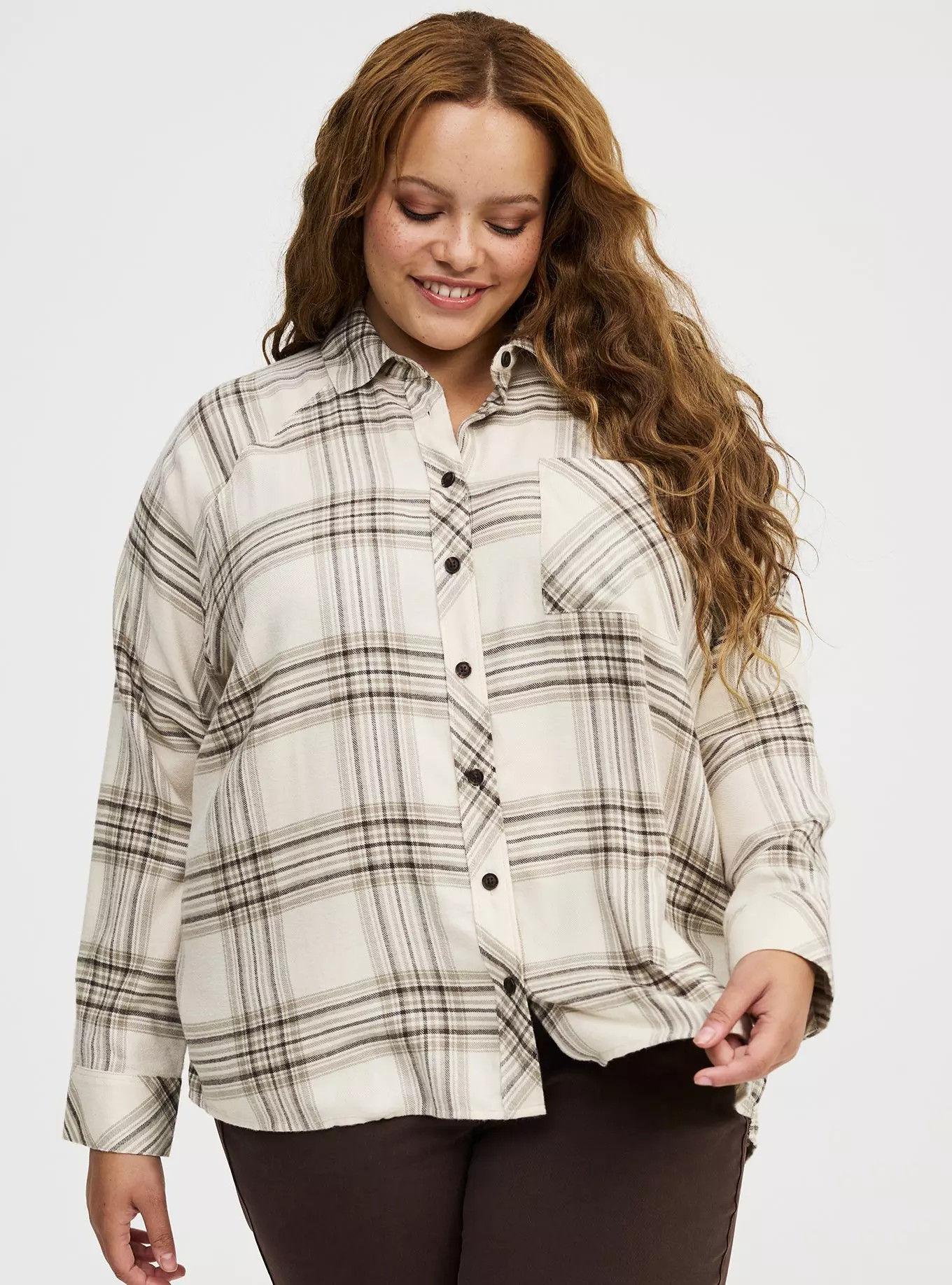 Relaxed Cotton Flannel Button Up Shirt | Torrid (US & Canada)