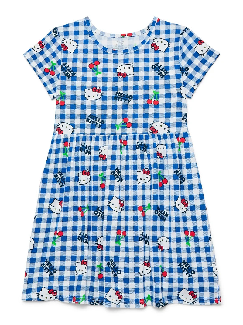 Hello Kitty Girls' Allover Print Dress with Short Sleeves, Sizes 4-12 | Walmart (US)