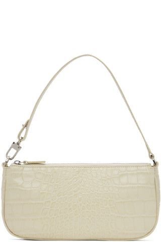 BY FAROff-White Croc Rachel Bag202289F048027$440 USDCroc-embossed leather shoulder bag in off-whi... | SSENSE