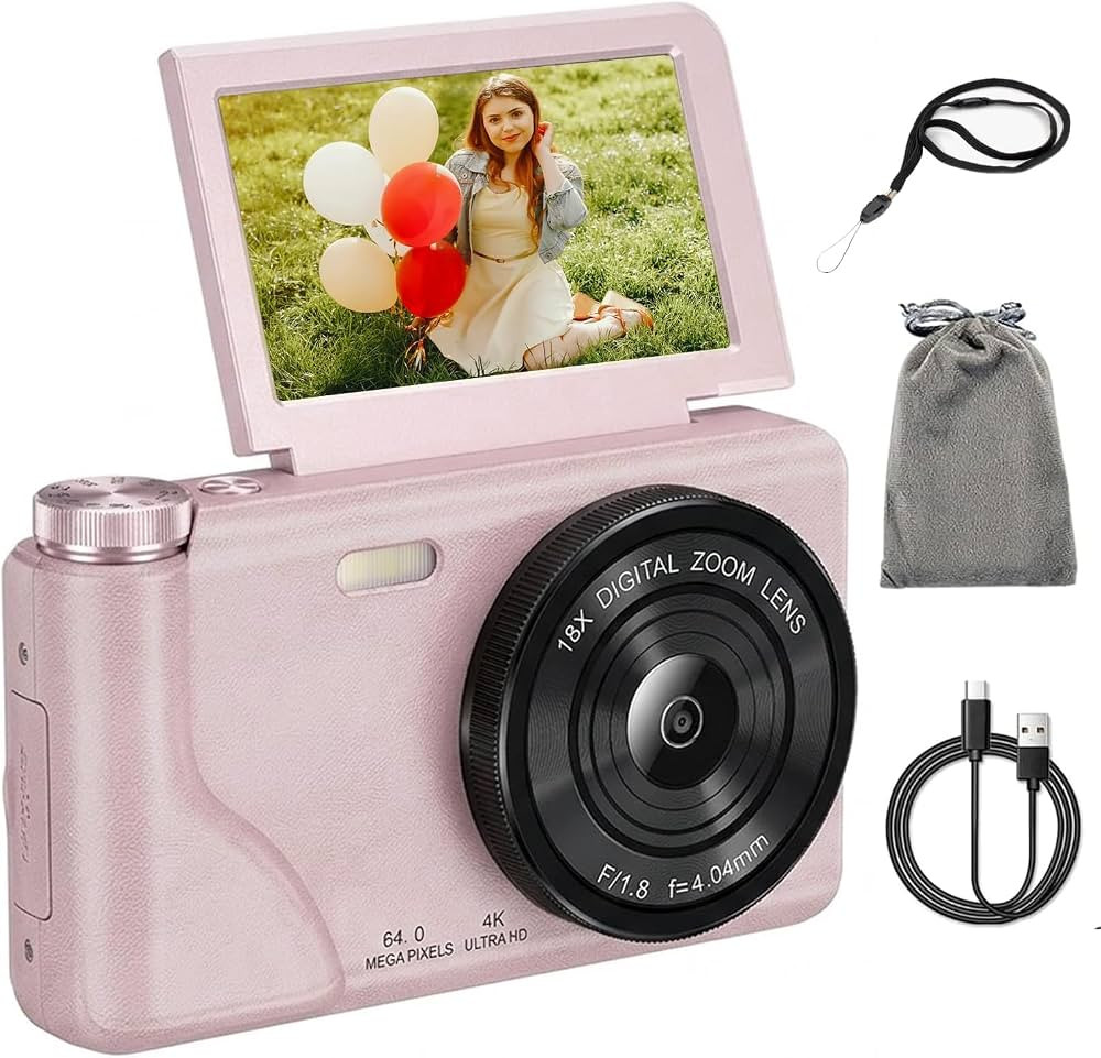 Digital Camera 4K 64MP for Vlogging, Portable Autofocus Camera with 3.5 Inch 180\u00b0 Flip Scree... | Amazon (UK)