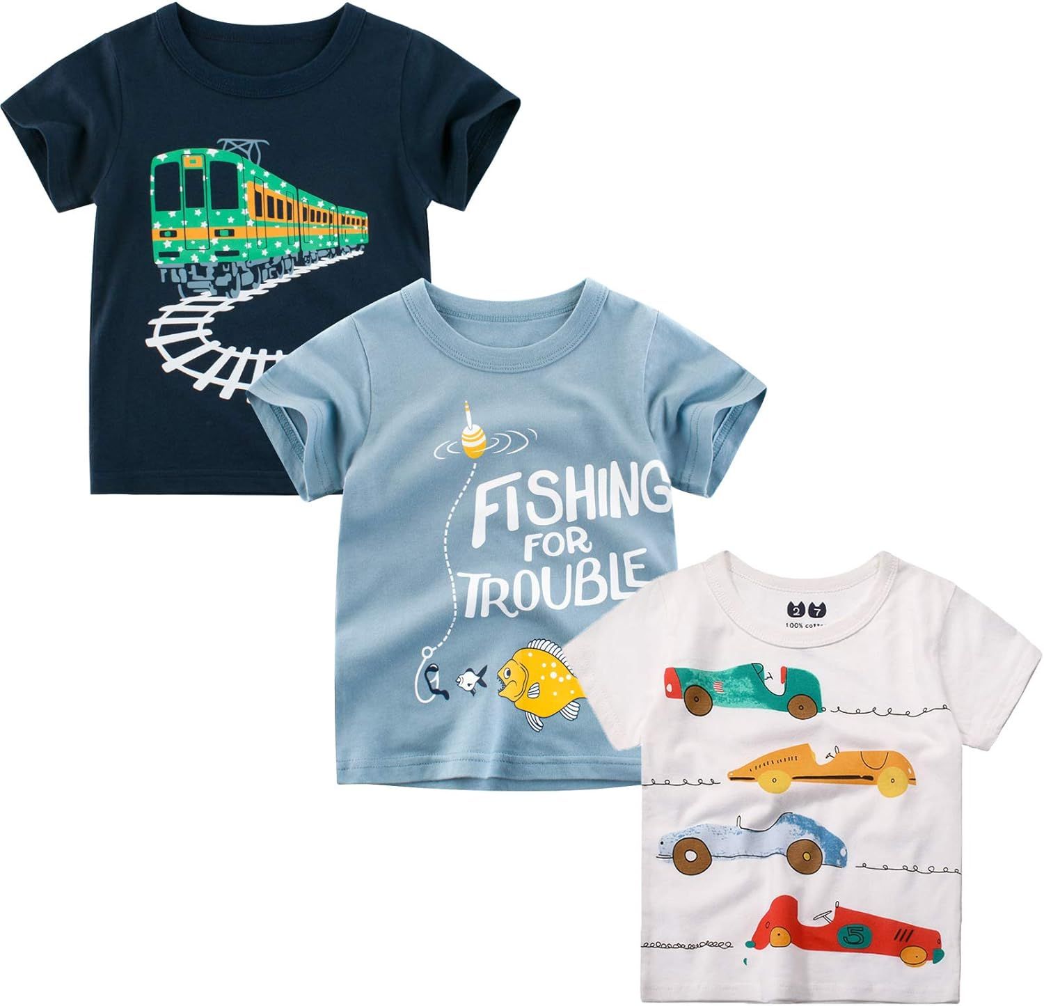 MSSMART Toddler Boys Summer T-Shirts Short Sleeve Top 3 Packs Size 2-7T | Amazon (US)