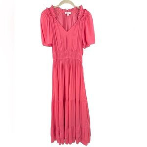 Current Air Anthropologie Boho Maxi Dress Womens Size S Pink Long Tiered Peasant | Poshmark