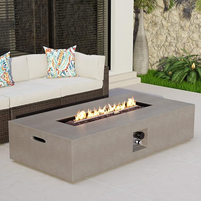 COSIEST 56-inch x 28-inch Outdoor Propane Fire Pit Coffee Table w Concrete Rectangle Base, 50,000... | Amazon (US)