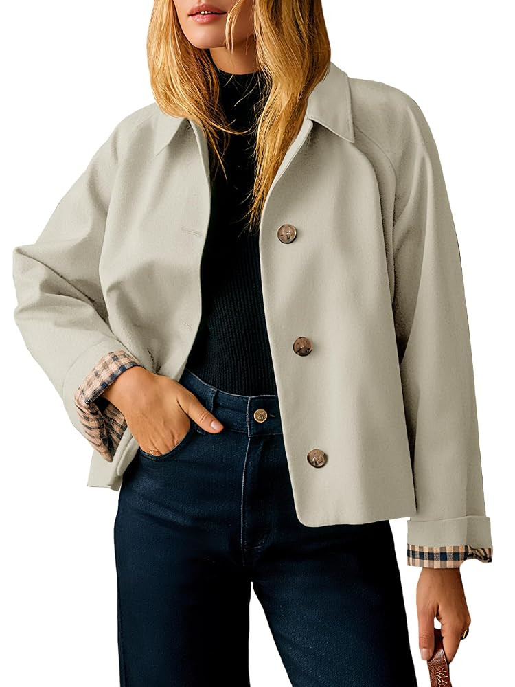 Tankaneo Womens Cropped Trench Coat Lightweight Single Breasted Jacket Fall Windbreaker Fashion O... | Amazon (US)