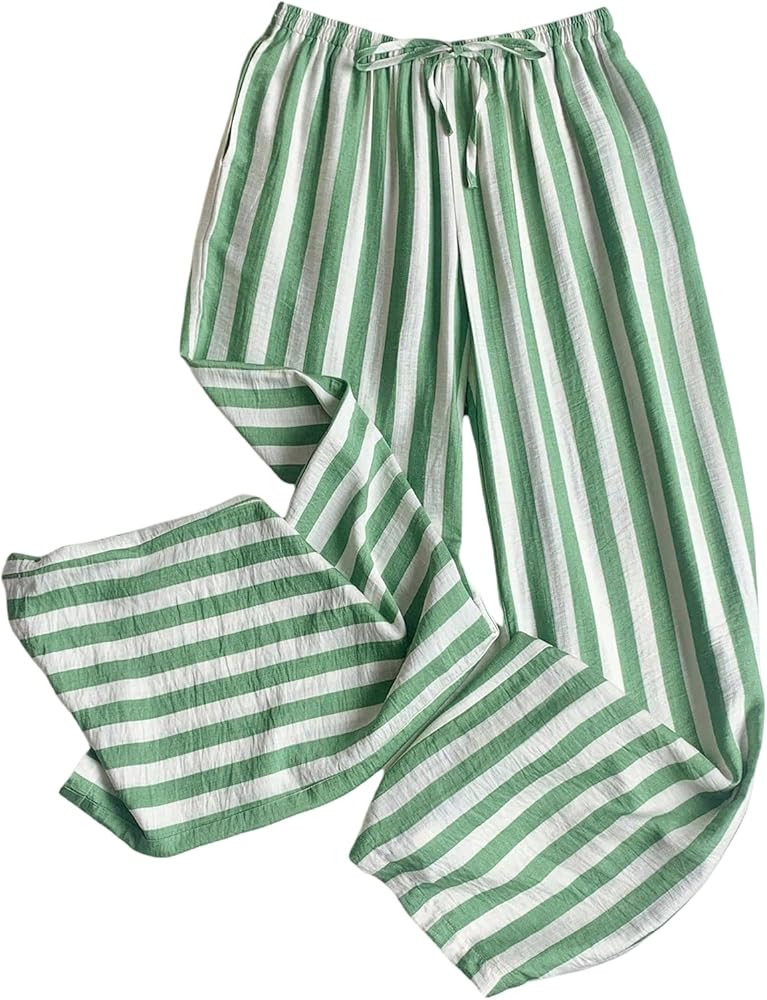 GORGLITTER Women's Striped Pants Elastic Waist Lightweight Palazzo Pants Wide Leg Beach Vacation ... | Amazon (US)