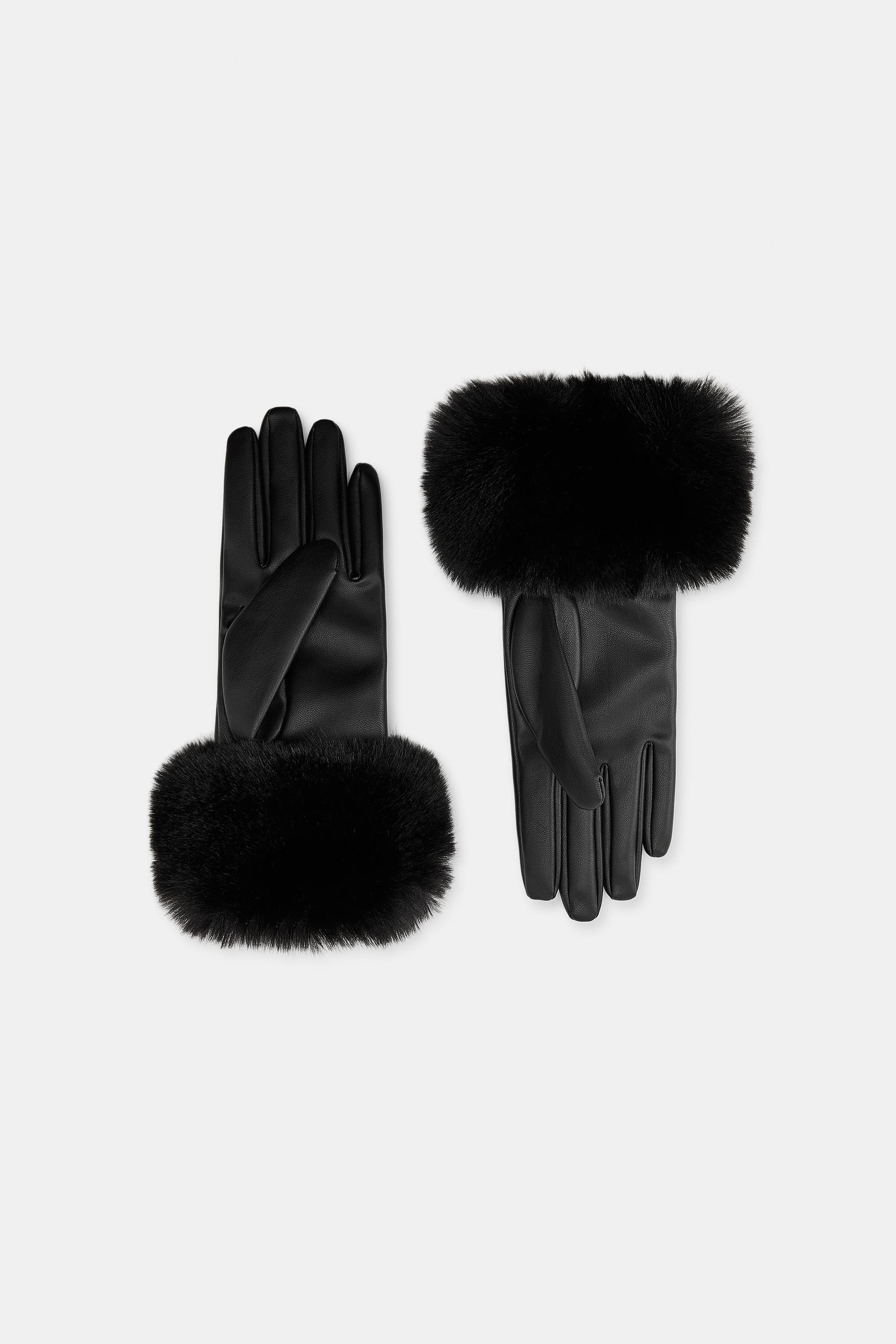 FAUX LEATHER FUR GLOVES | Zara US