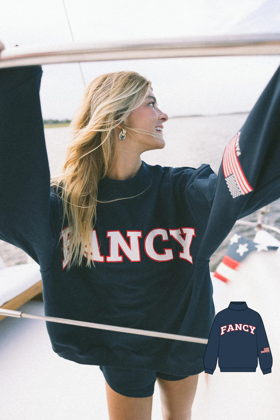 Fancy Oversized Embroidered Sleeve Mockneck - Navy | Fancyd Boutiqe