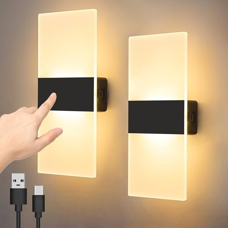 Battery Operated Wall Sconce Set of 2, Rechargeable wall lights Touch Control Dimming Wireless Wa... | Amazon (US)