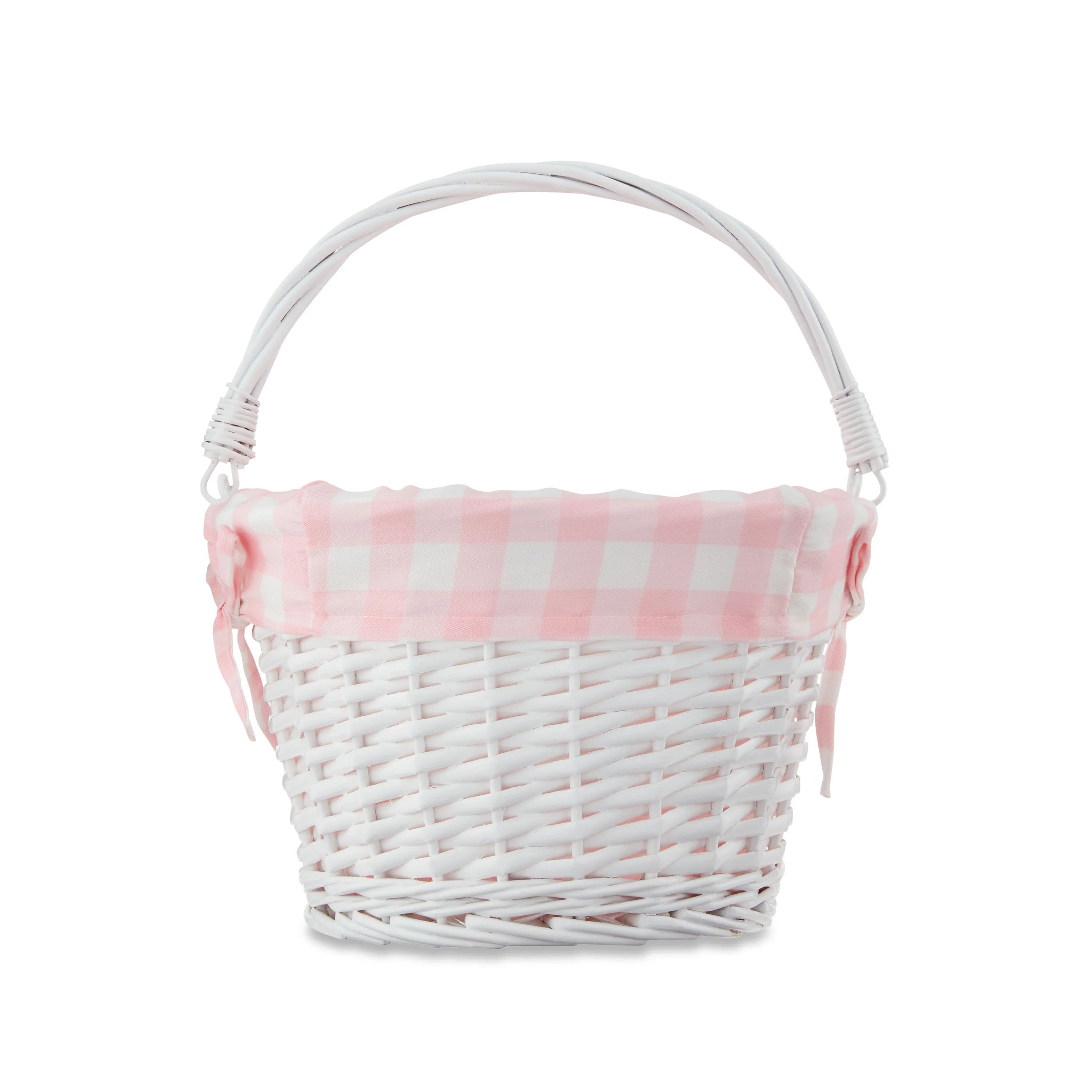 Easter Round White Willow Basket with Pink and White Gingham Fabric Liner, by Way To Celebrate | Walmart (US)
