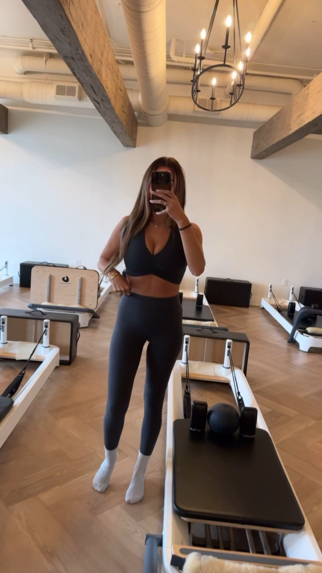 today's pilates ootd! 🖤 wearing size small in bra and leggings 🫶🏼 

 

#LTKootd #LTKActive