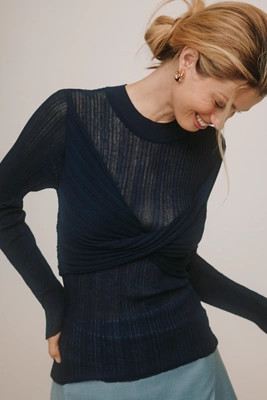 By Anthropologie Sheer Twist-Front Sweater | Anthropologie (US)