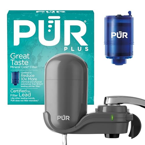 PUR Plus Vertical Faucet-Mount Water Filtration System, Lead-Reducing Filter, Easy Installation, 100-Gallon Capacity, Compatible with External Aerators, Grey | Amazon (US)
