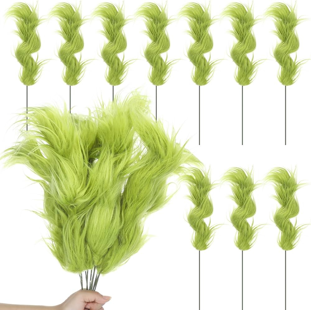 10 Pcs Lime Green Furry Christmas Tree Picks Glitter Curly Berry Ornaments Lime Fake Christmas Ca... | Amazon (US)