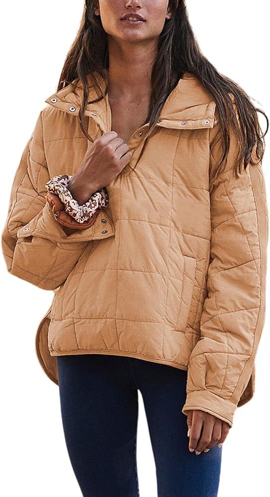 Women's Pullover Puffer Jacket Quilted Lightweight Dolman Sleeve Button Down Hooded Padded Coat w... | Amazon (US)