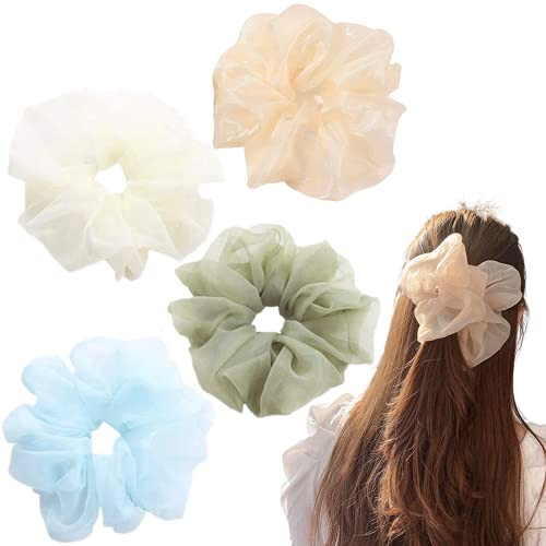 Oversized Jumbo Organza Scrunchies - Large Chiffon Scrunchies for Sleeping & Big Hair - No Damage, Giant Size (4PCS, Style6) | Amazon (US)