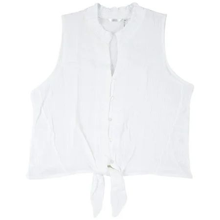 Kaktus Plus Solid Tie Front Gauze Sleeveless Top 2X White | Walmart (US)