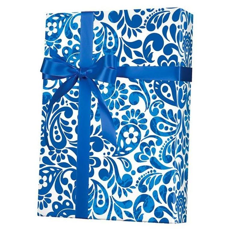 Royal Blue and White Floral Batik Birthday / Special Occasion Gift Wrap Wrapping Paper 15ft | Walmart (US)