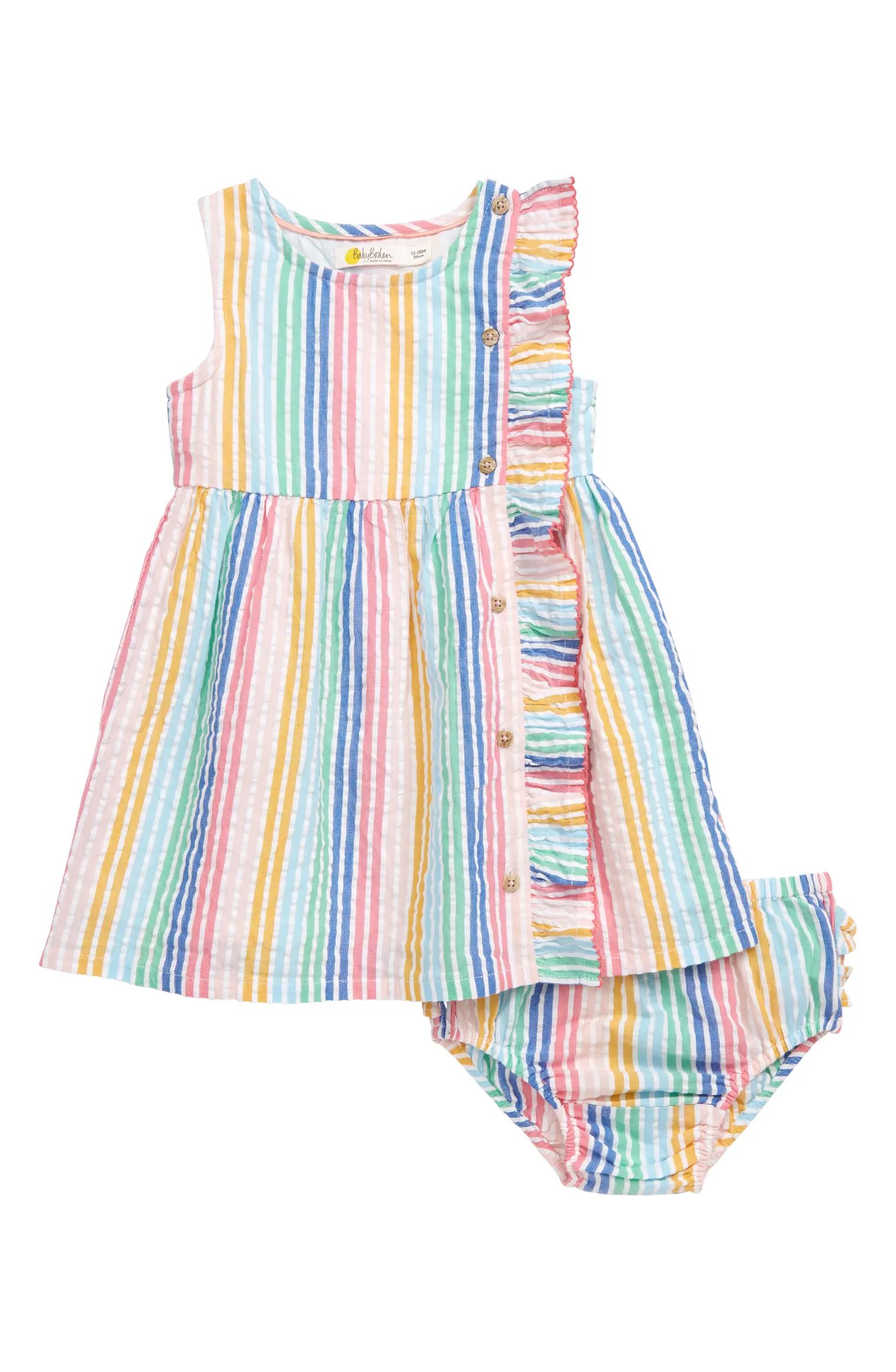 Rainbow Stripe Ruffle Woven Dress | Nordstrom