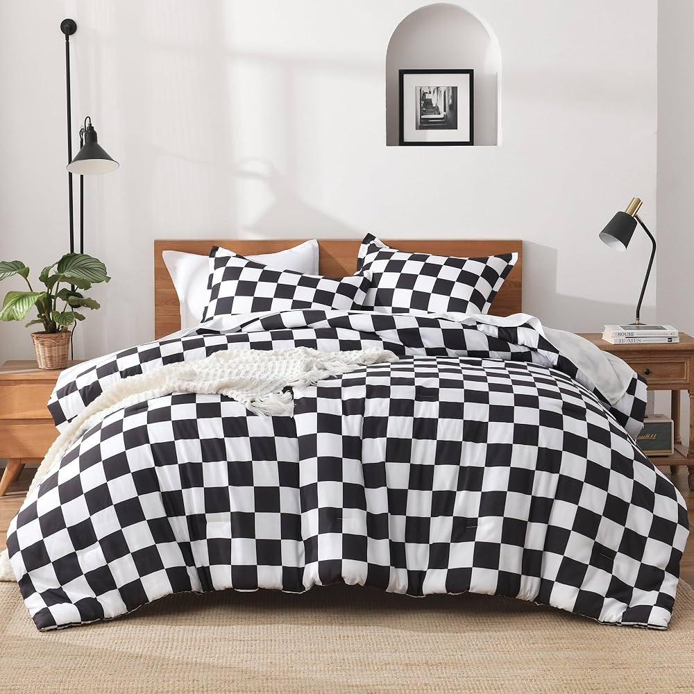 Andency Checkered Comforter Queen(90x90Inch), Black White Plaid Gingham Buffalo Grid Bed Set for ... | Amazon (US)