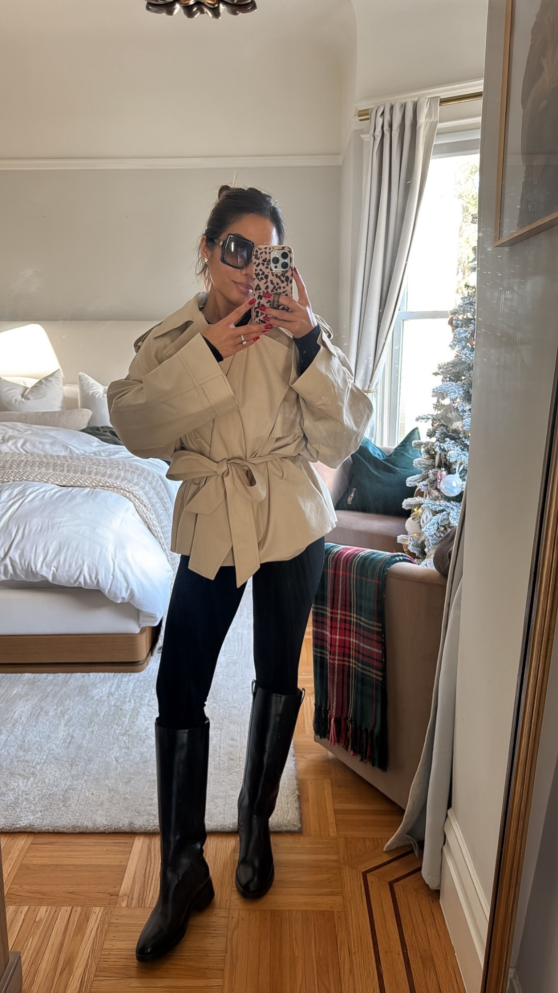Ootd! My trench is old so linked similar 

Sizing:
Tee - sized up to small
Cashmere sweater - tts, xs
Leggings - a little long on me but perfect for boots, tts, xs
Boots - tts

#LTKootd