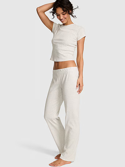 Pointelle Tee & Pajama Pant Set, Grey, Smalllong - Women's Sets - PINK | Victoria's Secret (US / CA )
