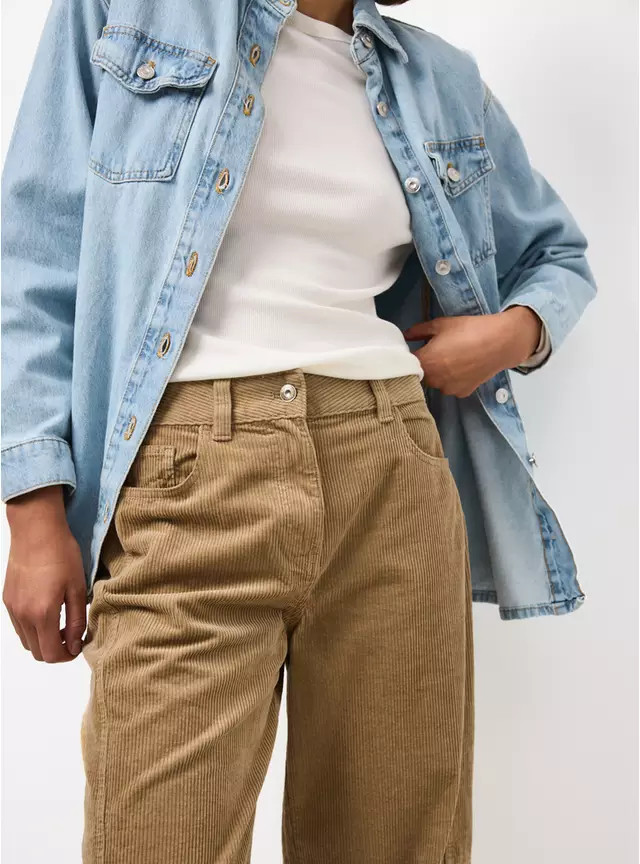 Stone Corduroy Relaxed Barrel Leg Trousers 16 | Tu Clothing