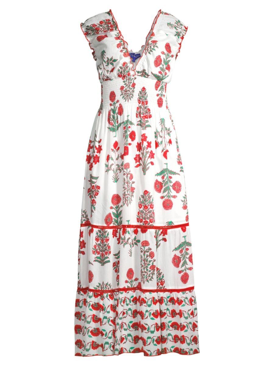 Hilda Smocked Floral Cotton Midi-Dress | Saks Fifth Avenue