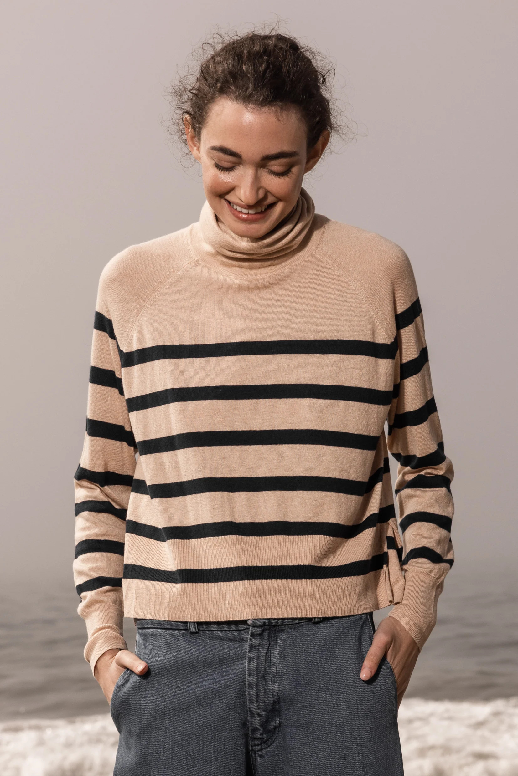 Maritime Turtleneck - Sand Stripe | Heidi Merrick