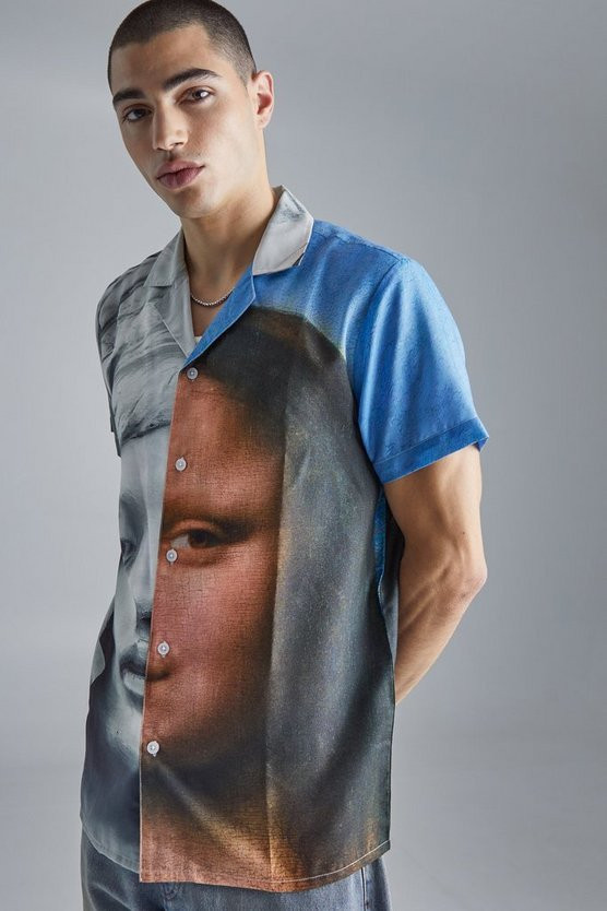 Short Sleeve Spliced Painting Shirt | boohooMAN (US & Canada)