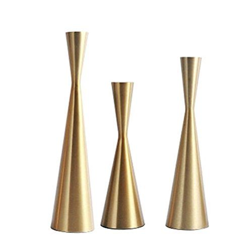 Set of 3 Brass Gold Metal Taper Candle Holders Candlestick Holders, Vintage & Modern Decorative C... | Amazon (US)