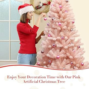 Goplus Pink Artificial Christmas Tree, 7FT Premium Unlit Hinged Spruce Full Tree, with Metal Stan... | Amazon (US)
