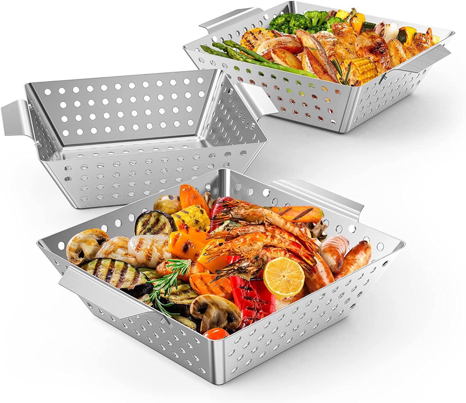 Onlyfire Chef Grill Basket Set, 3 Pack Stainless Steel Square Perforated Grilling Baskets for Gri... | Amazon (US)
