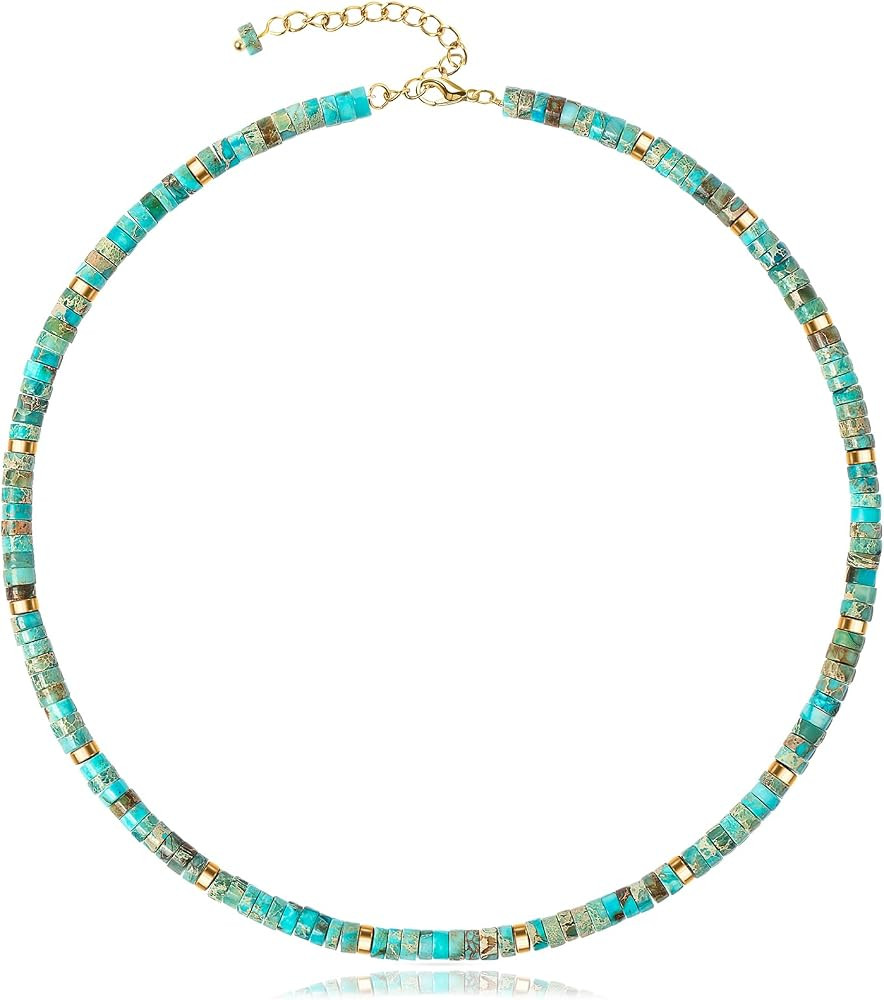 AGOT Beaded Gemstone Necklace for Women: Boho Bead Choker Natural Stone Necklaces - Handmade Jewe... | Amazon (US)