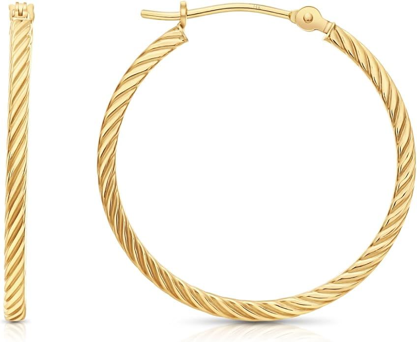 14k Yellow Gold Twisted Square Tube Hoop Earrings | Amazon (US)
